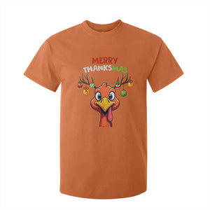 Funny Christmas Thanksgiving T Shirt For Kid Merry Thanksmas Turkey Reindeer Antler Baubles TS11 Orange Print Your Wear