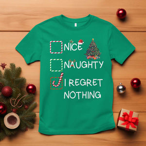 Funny Nice Naughty And I Regret Nothing Christmas List T Shirt Christmas Tree Candy Cane TS11 Irish Green Print Your Wear