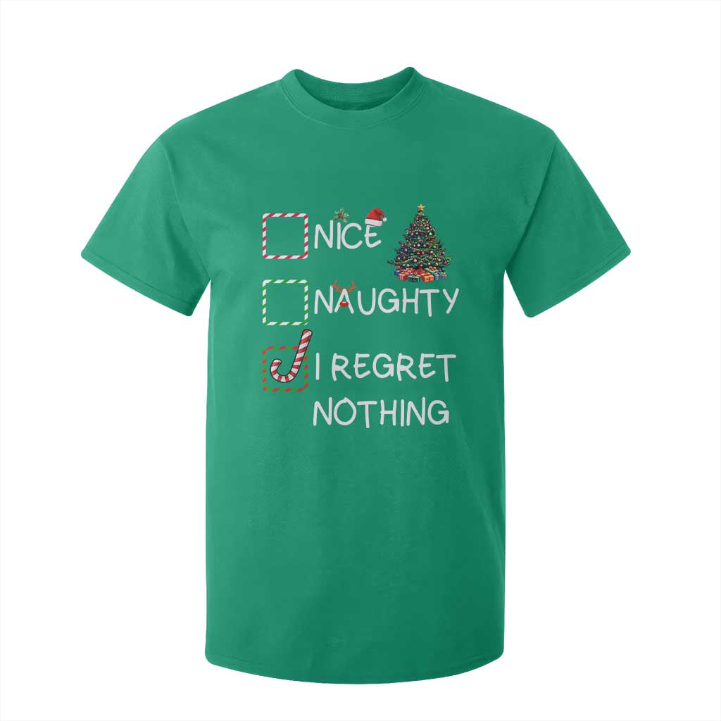 Funny Nice Naughty And I Regret Nothing Christmas List T Shirt For Kid Christmas Tree Candy Cane TS11 Irish Green Print Your Wear