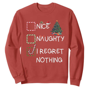 Funny Nice Naughty And I Regret Nothing Christmas List Sweatshirt Christmas Tree Candy Cane TS11 Red Print Your Wear