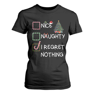Funny Nice Naughty And I Regret Nothing Christmas List T Shirt For Women Christmas Tree Candy Cane TS11 Black Print Your Wear