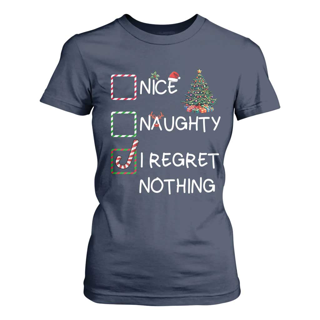 Funny Nice Naughty And I Regret Nothing Christmas List T Shirt For Women Christmas Tree Candy Cane TS11 Navy Print Your Wear