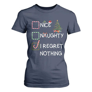 Funny Nice Naughty And I Regret Nothing Christmas List T Shirt For Women Christmas Tree Candy Cane TS11 Navy Print Your Wear
