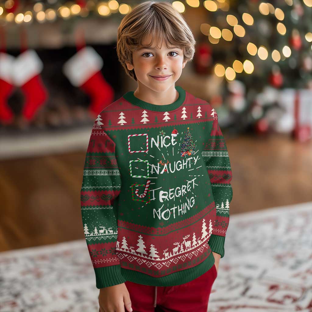 Funny Nice Naughty And I Regret Nothing Xmas List Ugly Christmas Sweater Xmas Tree Candy Cane TS11 Christmas Print Your Wear
