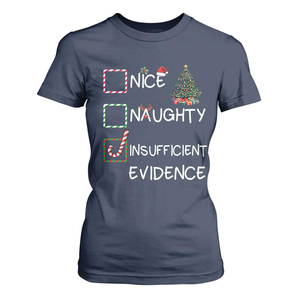 Funny Nice Naughty Insufficient Evidence T Shirt For Women Christmas Tree Candy Cane TS11 Navy Print Your Wear