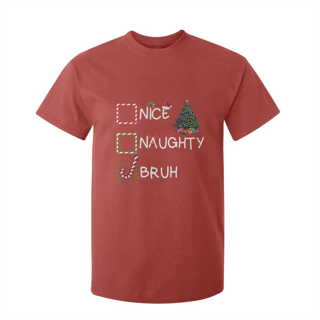 Funny Nice Naughty Bruh T Shirt For Kid Christmas Tree Candy Cane TS11 Red Print Your Wear