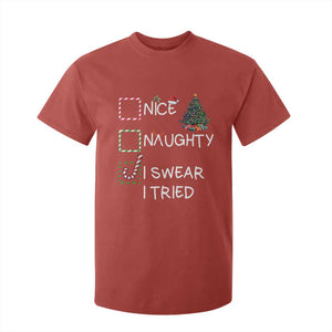 Funny Nice Naughty I Swear I Tried T Shirt For Kid Christmas Tree Candy Cane TS11 Red Print Your Wear