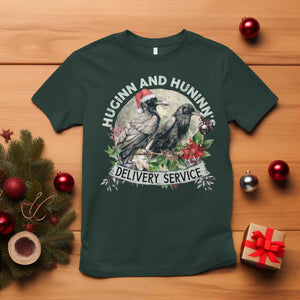 Christmas Viking T Shirt Huginn And Hunninn's Delivery Service Raven TS11 Dark Forest Green Print Your Wear