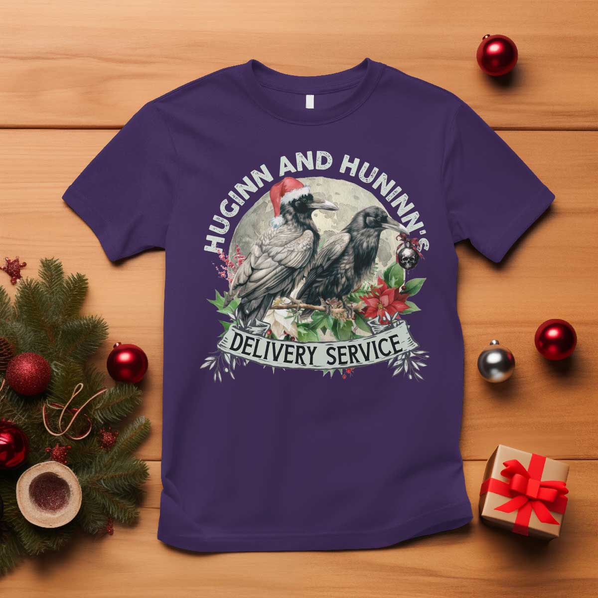 Christmas Viking T Shirt Huginn And Hunninn's Delivery Service Raven TS11 Purple Print Your Wear
