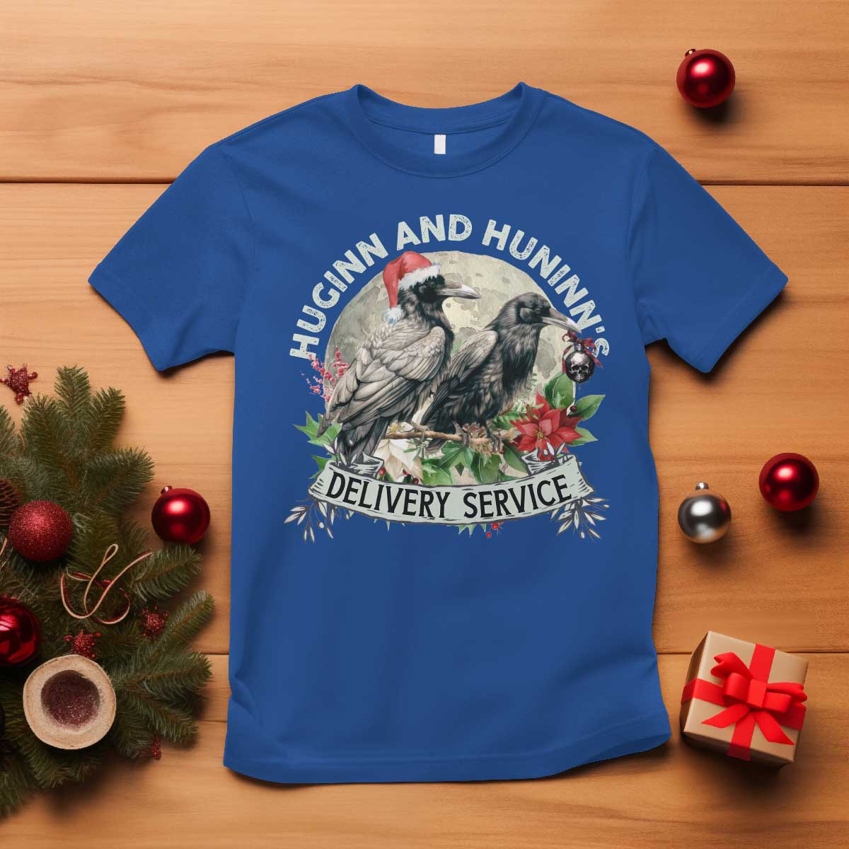 Christmas Viking T Shirt Huginn And Hunninn's Delivery Service Raven TS11 Royal Blue Print Your Wear
