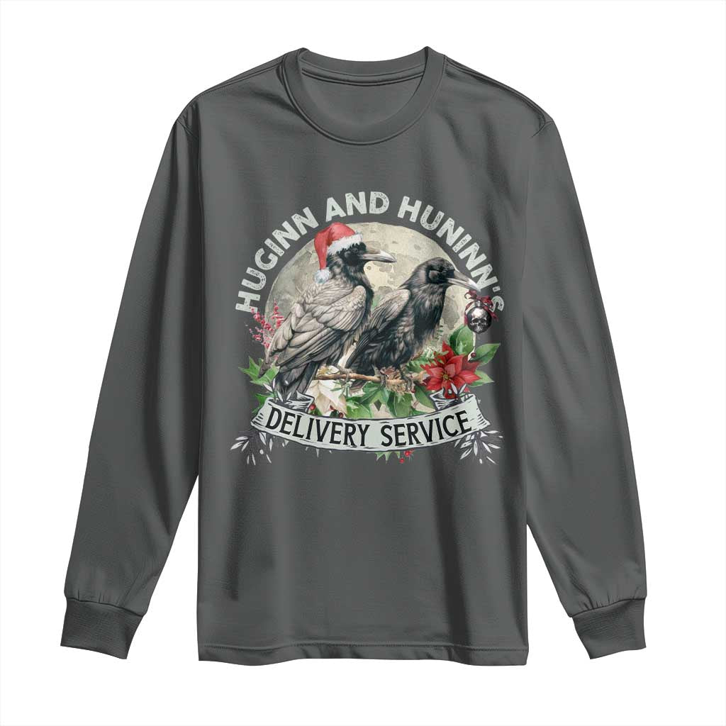Christmas Viking Long Sleeve Shirt Huginn And Hunninn's Delivery Service Raven TS11 Dark Heather Print Your Wear