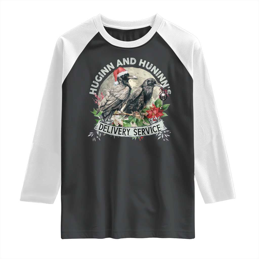 Christmas Viking Raglan Shirt Huginn And Hunninn's Delivery Service Raven TS11 Black White Print Your Wear