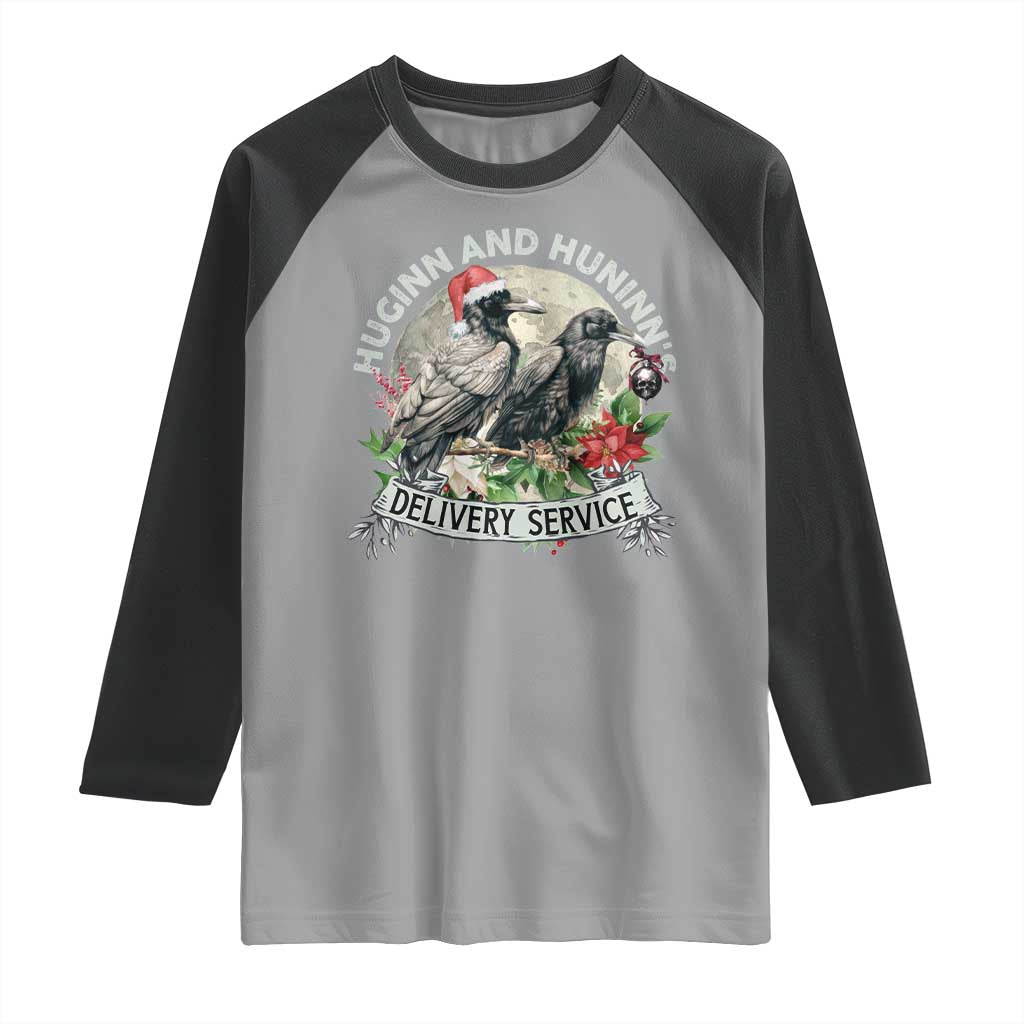 Christmas Viking Raglan Shirt Huginn And Hunninn's Delivery Service Raven TS11 Sport Gray Black Print Your Wear
