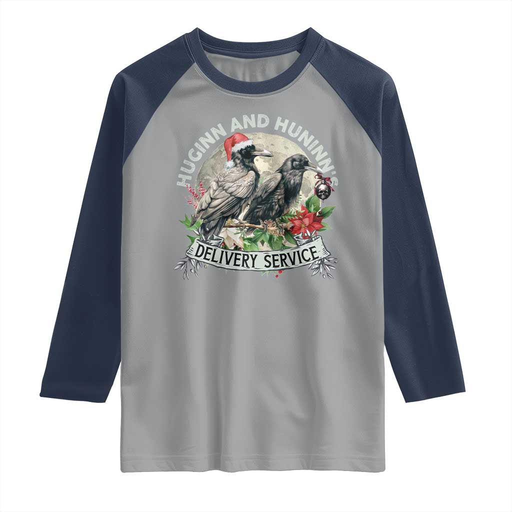Christmas Viking Raglan Shirt Huginn And Hunninn's Delivery Service Raven TS11 Sport Gray Navy Print Your Wear