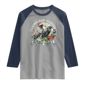 Christmas Viking Raglan Shirt Huginn And Hunninn's Delivery Service Raven TS11 Sport Gray Navy Print Your Wear