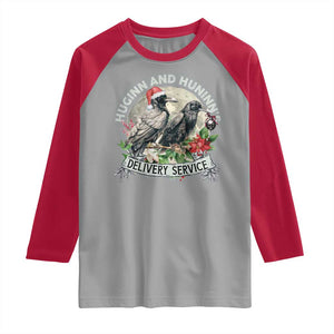 Christmas Viking Raglan Shirt Huginn And Hunninn's Delivery Service Raven TS11 Sport Gray Red Print Your Wear