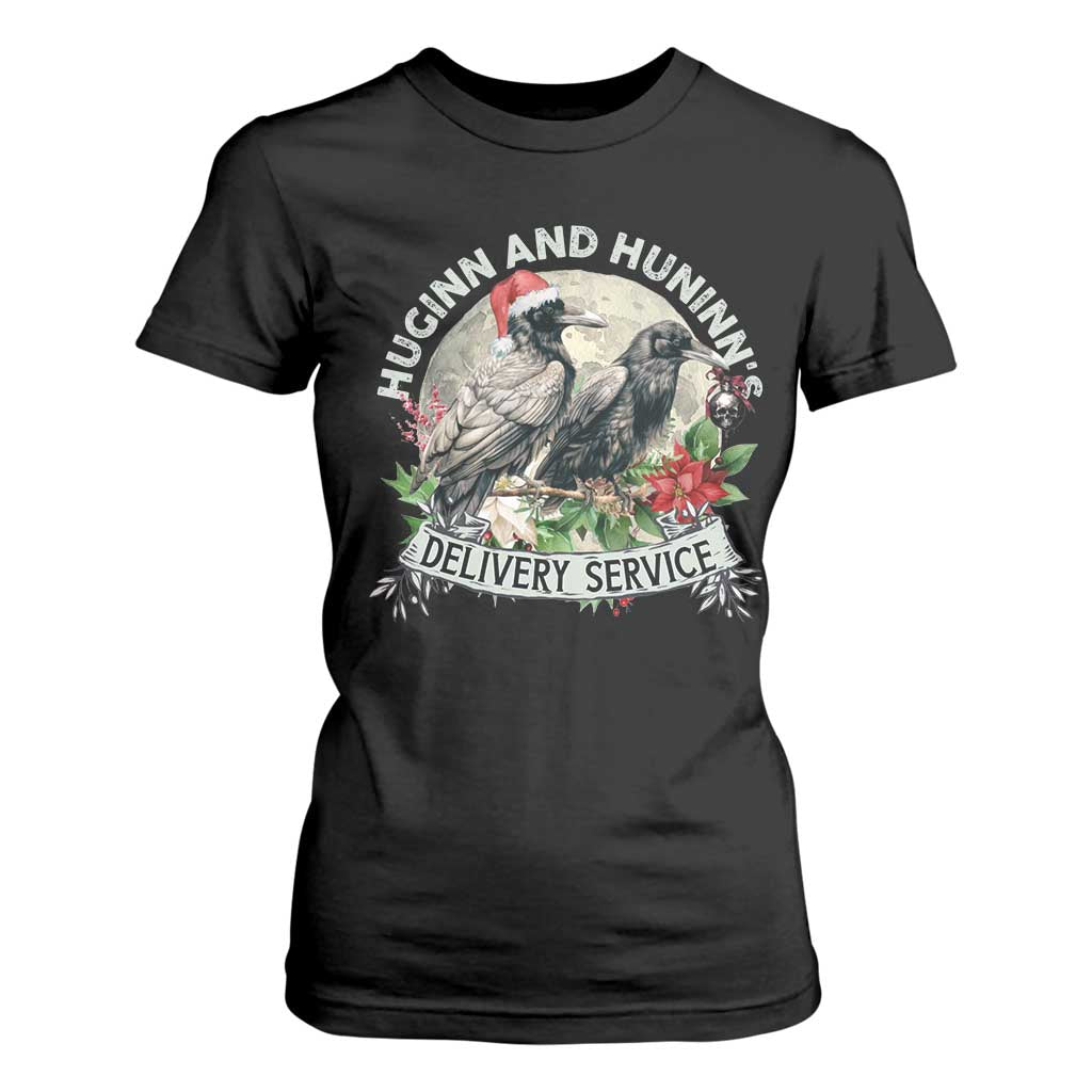 Christmas Viking T Shirt For Women Huginn And Hunninn's Delivery Service Raven TS11 Black Print Your Wear