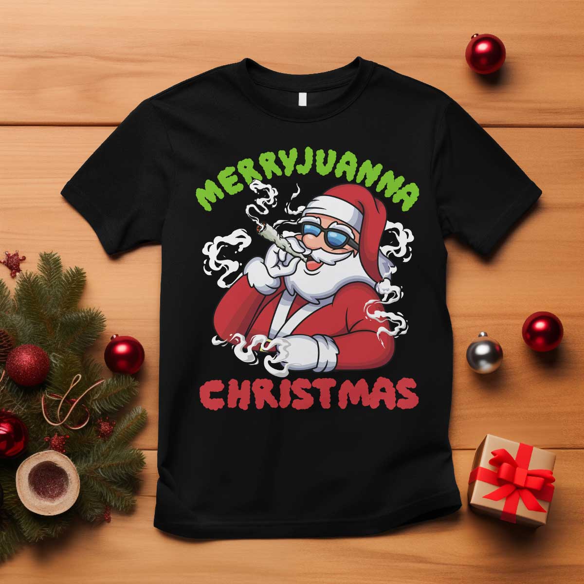 Funny Christmas Weed T Shirt Merryjuanna Christmas Santa Xmas TS11 Black Print Your Wear