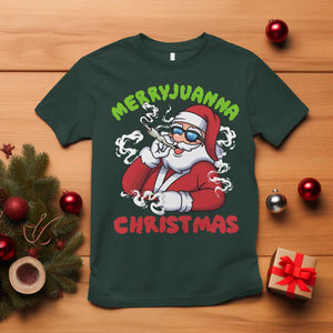 Funny Christmas Weed T Shirt Merryjuanna Christmas Santa Xmas TS11 Dark Forest Green Print Your Wear