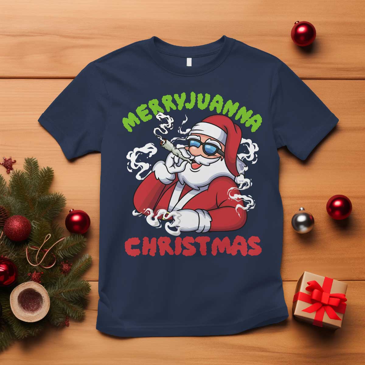 Funny Christmas Weed T Shirt Merryjuanna Christmas Santa Xmas TS11 Navy Print Your Wear