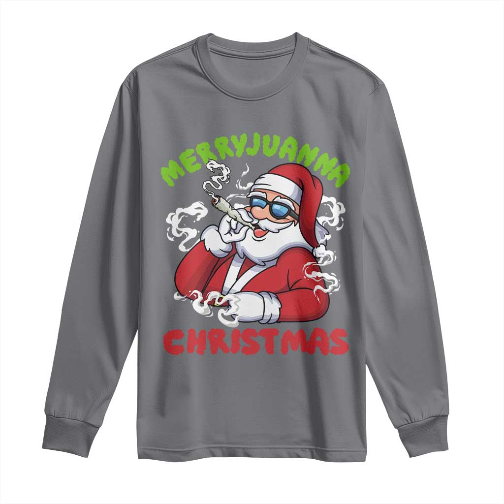 Funny Christmas Weed Long Sleeve Shirt Merryjuanna Christmas Santa Xmas TS11 Charcoal Print Your Wear