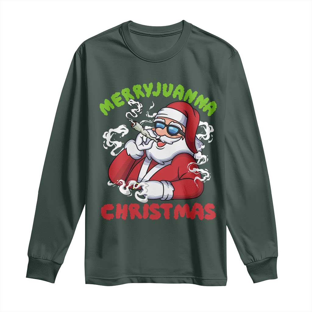 Funny Christmas Weed Long Sleeve Shirt Merryjuanna Christmas Santa Xmas TS11 Dark Forest Green Print Your Wear