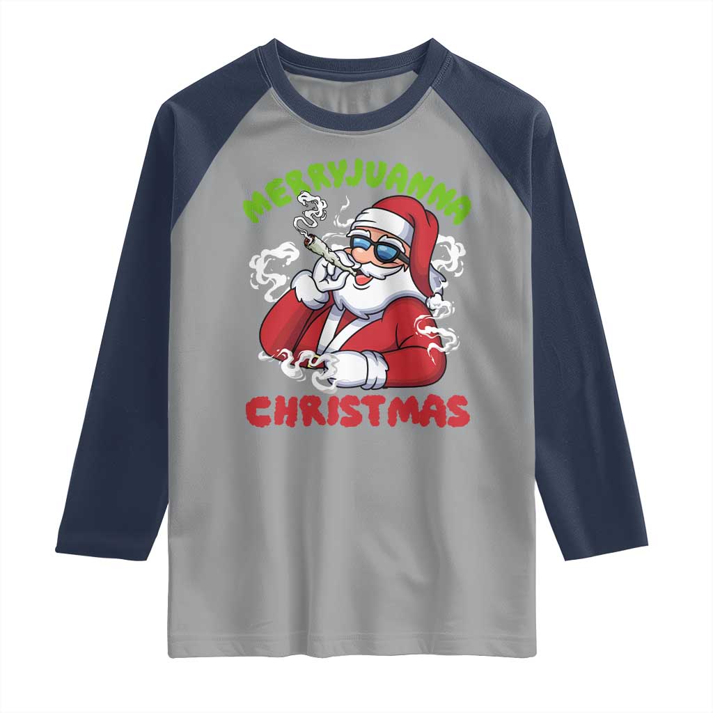 Funny Christmas Weed Raglan Shirt Merryjuanna Christmas Santa Xmas TS11 Sport Gray Navy Print Your Wear