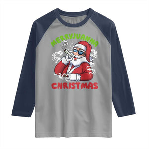 Funny Christmas Weed Raglan Shirt Merryjuanna Christmas Santa Xmas TS11 Sport Gray Navy Print Your Wear