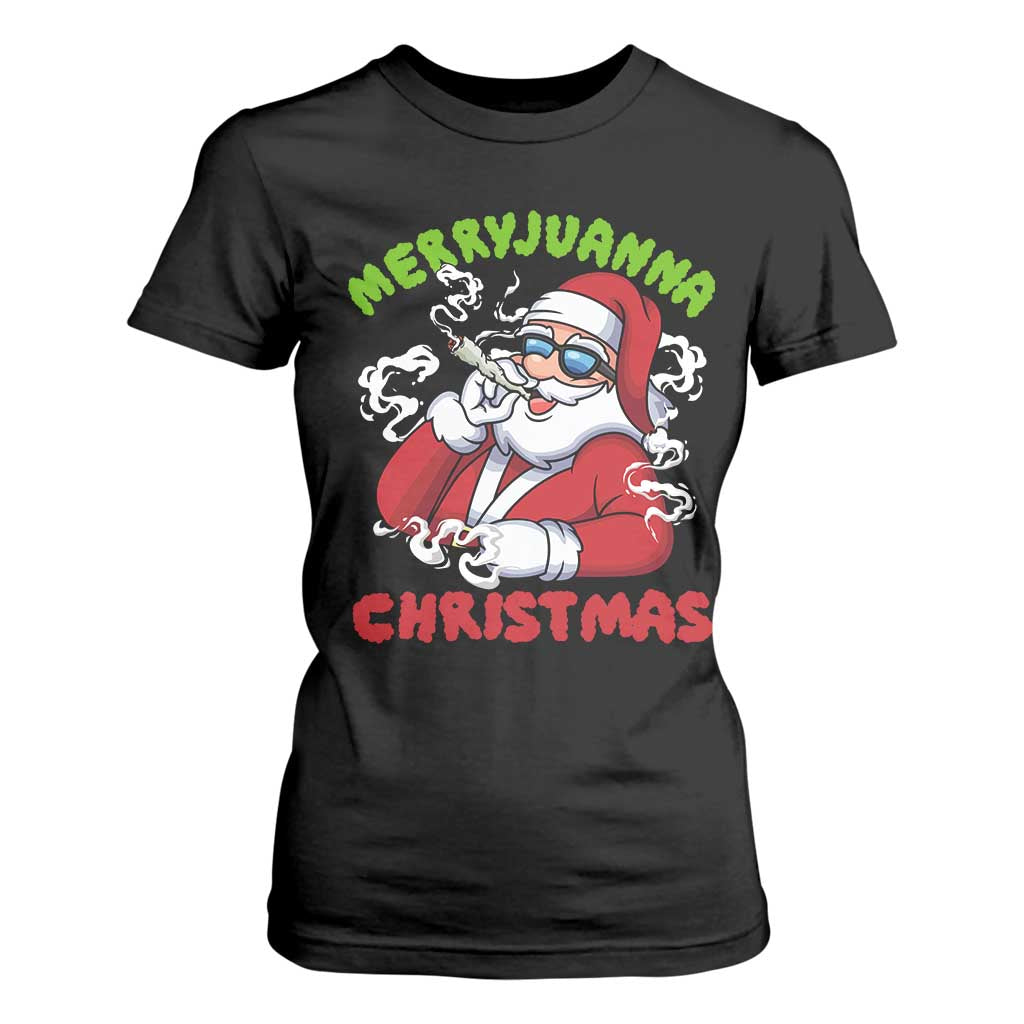 Funny Christmas Weed T Shirt For Women Merryjuanna Christmas Santa Xmas TS11 Black Print Your Wear