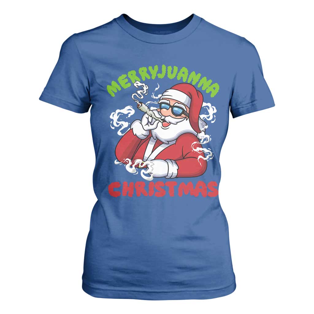 Funny Christmas Weed T Shirt For Women Merryjuanna Christmas Santa Xmas TS11 Royal Blue Print Your Wear