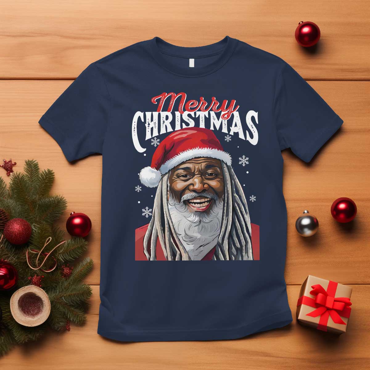 Merry Christmas Dreadlocks Black Santa T Shirt TS11 Navy Print Your Wear