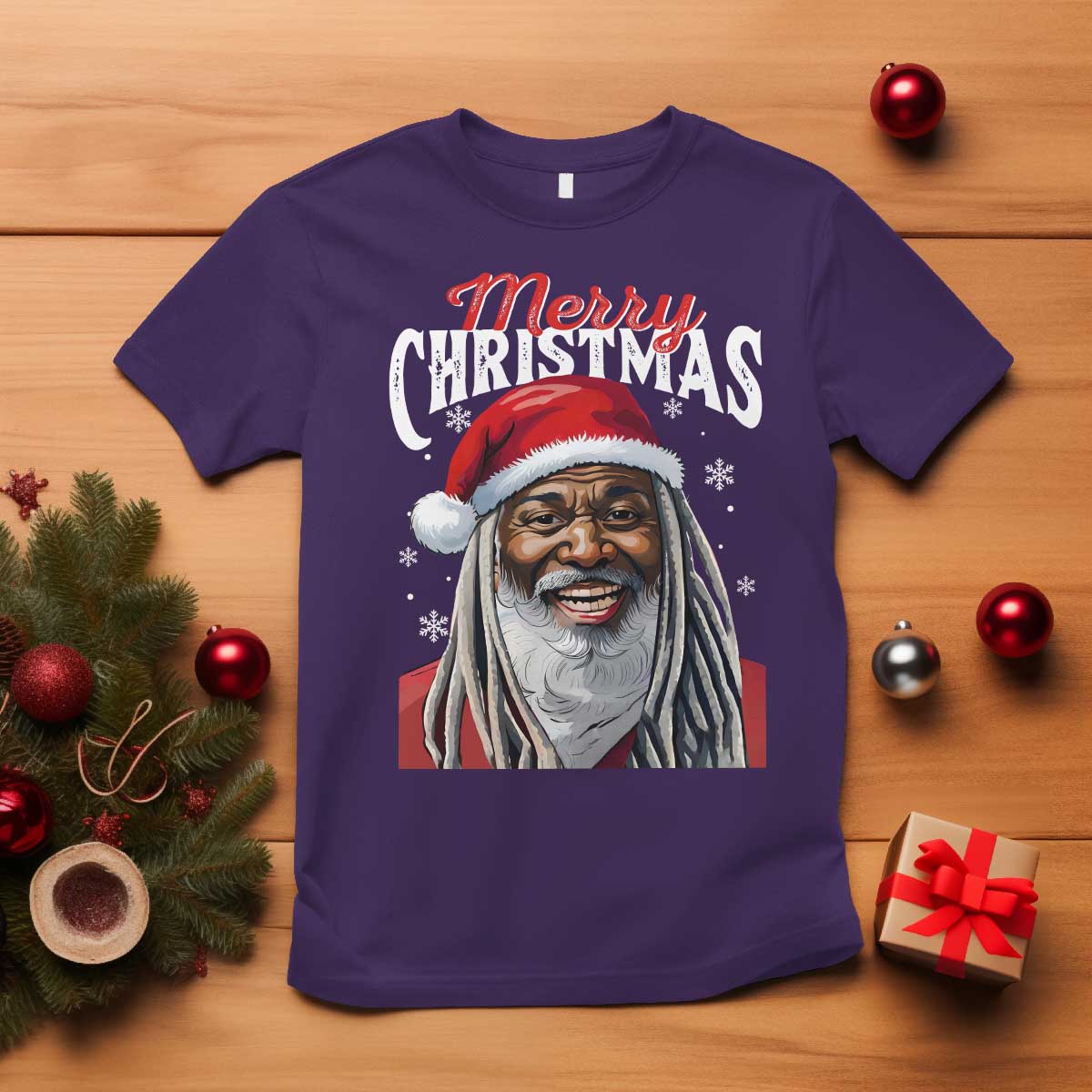 Merry Christmas Dreadlocks Black Santa T Shirt TS11 Purple Print Your Wear