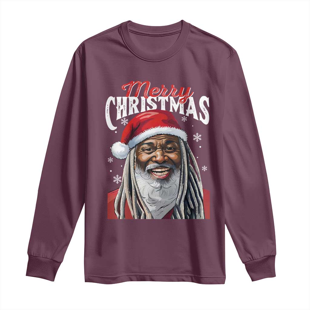 Merry Christmas Dreadlocks Black Santa Long Sleeve Shirt TS11 Maroon Print Your Wear