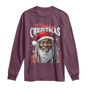 Merry Christmas Dreadlocks Black Santa Long Sleeve Shirt TS11 Maroon Print Your Wear