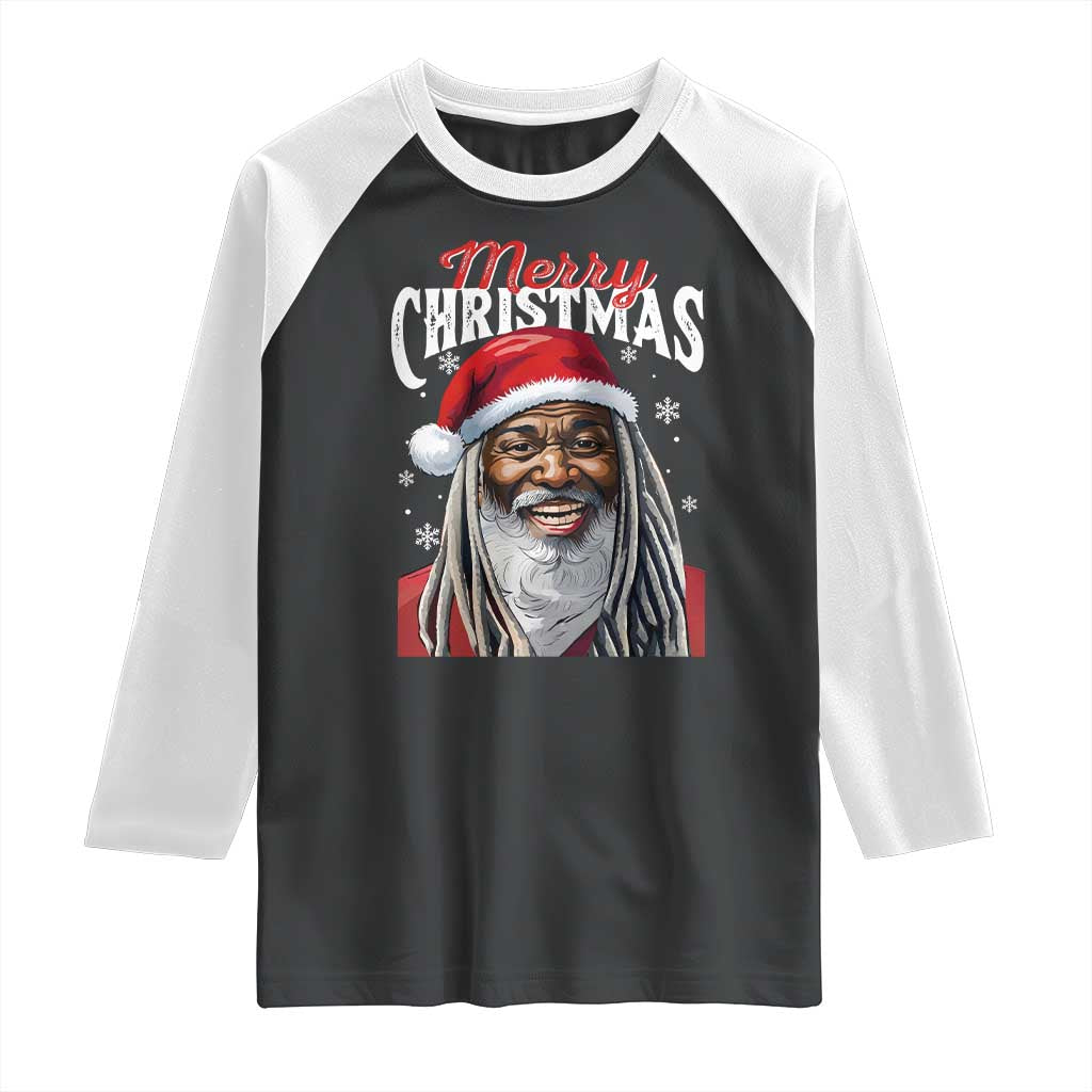 Merry Christmas Dreadlocks Black Santa Raglan Shirt TS11 Black White Print Your Wear
