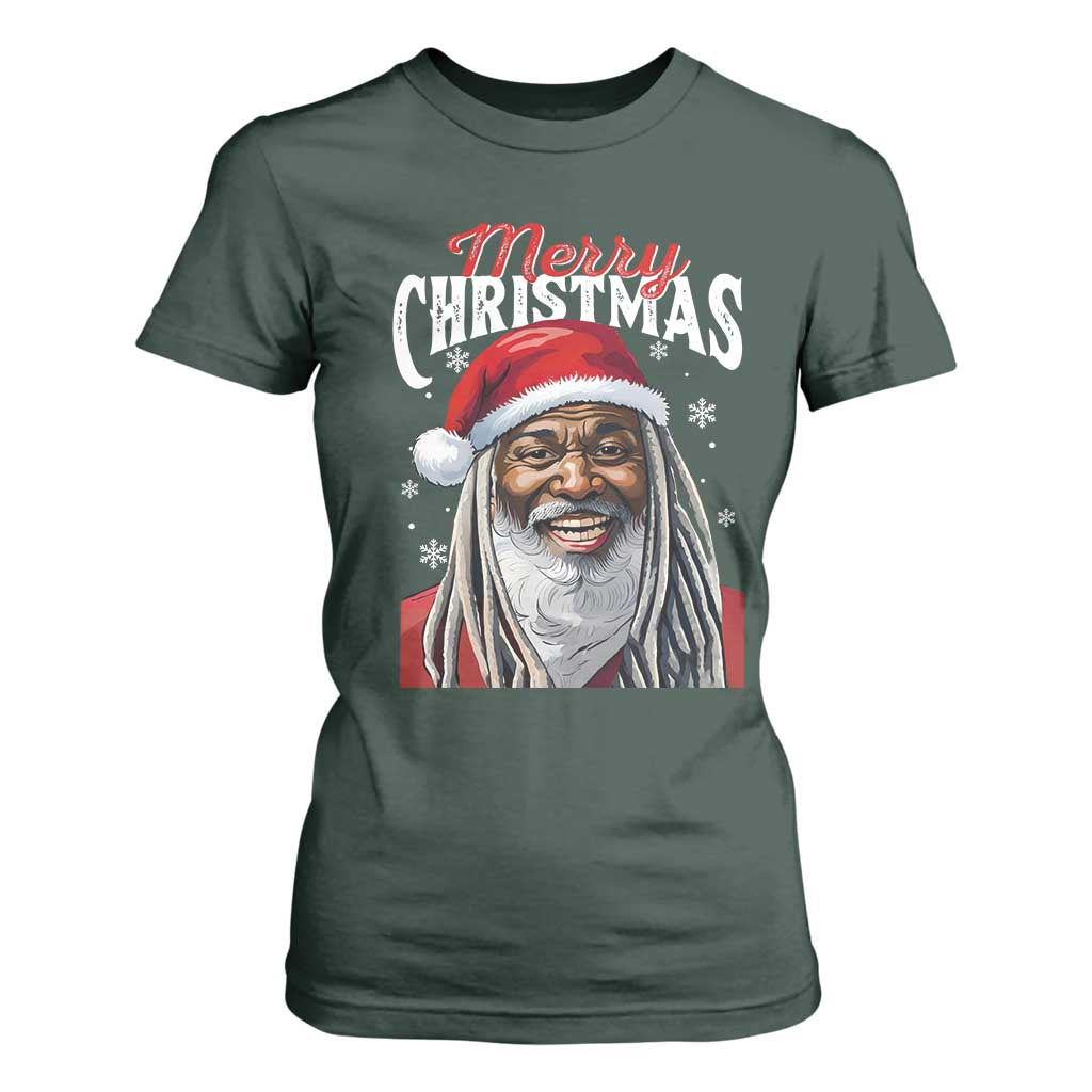 Merry Christmas Dreadlocks Black Santa T Shirt For Women TS11 Dark Forest Green Print Your Wear