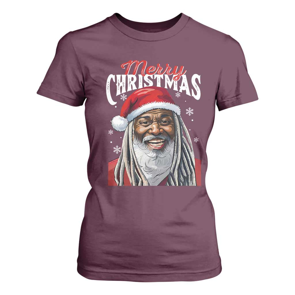 Merry Christmas Dreadlocks Black Santa T Shirt For Women TS11 Maroon Print Your Wear