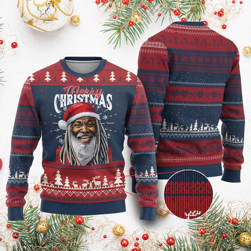 Merry Xmas Dreadlocks Black Santa Ugly Christmas Sweater TS11 Burgundy Print Your Wear