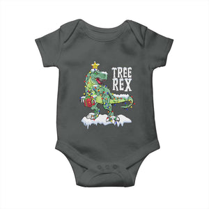 Funny Christmas T-Rex Baby Onesie Tree Rex Dinosaur Xmas Tree TS11 Dark Heather Print Your Wear