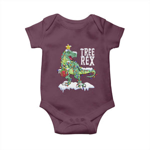 Funny Christmas T-Rex Baby Onesie Tree Rex Dinosaur Xmas Tree TS11 Maroon Print Your Wear