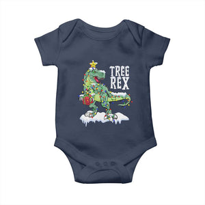 Funny Christmas T-Rex Baby Onesie Tree Rex Dinosaur Xmas Tree TS11 Navy Print Your Wear