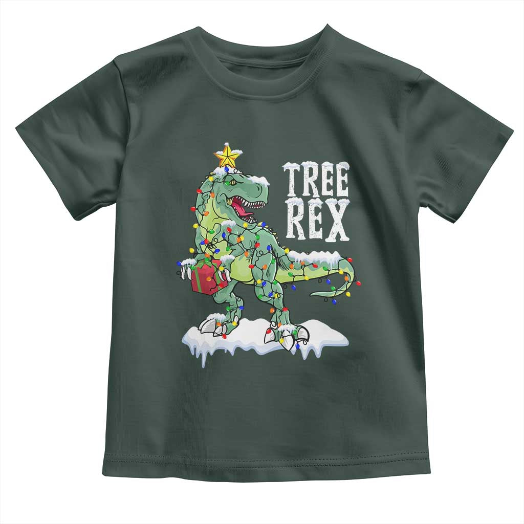 Funny Christmas T-Rex Baby Shirt Tree Rex Dinosaur Xmas Tree TS11 Dark Forest Green Print Your Wear
