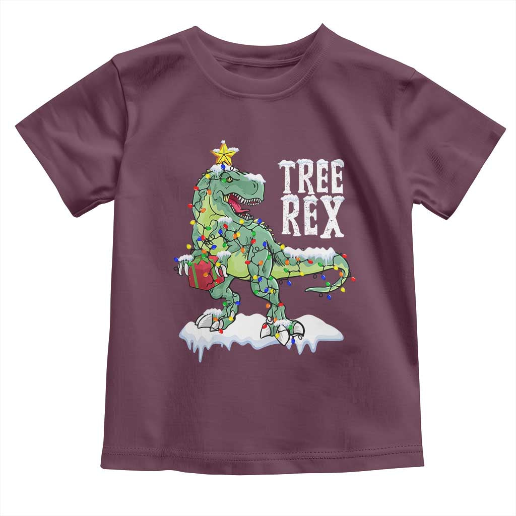 Funny Christmas T-Rex Baby Shirt Tree Rex Dinosaur Xmas Tree TS11 Maroon Print Your Wear