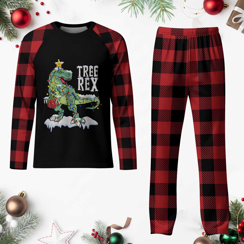 Funny Xmas Dinosaur Plaid Pajama Set Tree Rex Dinosaur Xmas Tree TS11 Buffalo Plaid Print Your Wear