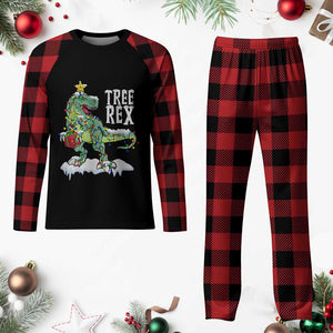Funny Xmas Dinosaur Plaid Pajama Set Tree Rex Dinosaur Xmas Tree TS11 Buffalo Plaid Print Your Wear