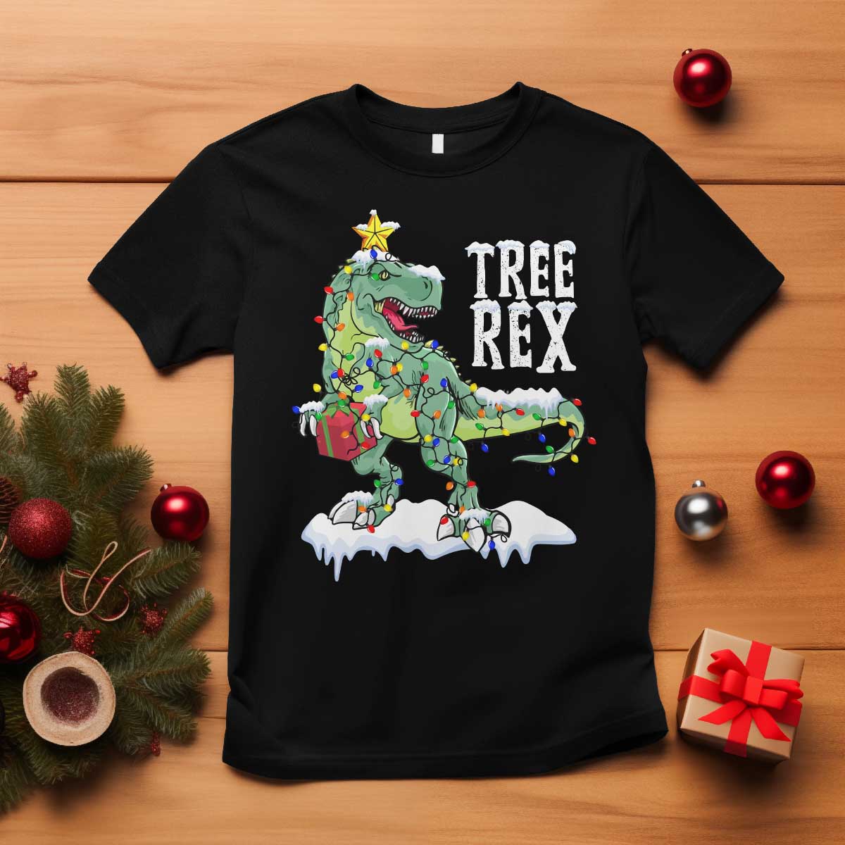 Funny Christmas T-Rex T Shirt Tree Rex Dinosaur Xmas Tree TS11 Black Print Your Wear