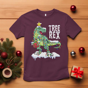 Funny Christmas T-Rex T Shirt Tree Rex Dinosaur Xmas Tree TS11 Maroon Print Your Wear