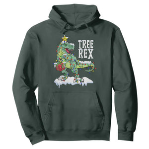 Funny Christmas T-Rex Hoodie Tree Rex Dinosaur Xmas Tree TS11 Dark Forest Green Print Your Wear