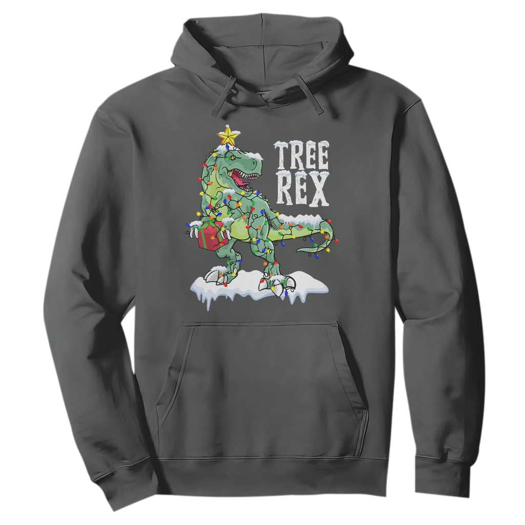 Funny Christmas T-Rex Hoodie Tree Rex Dinosaur Xmas Tree TS11 Dark Heather Print Your Wear