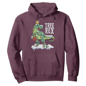 Funny Christmas T-Rex Hoodie Tree Rex Dinosaur Xmas Tree TS11 Maroon Print Your Wear